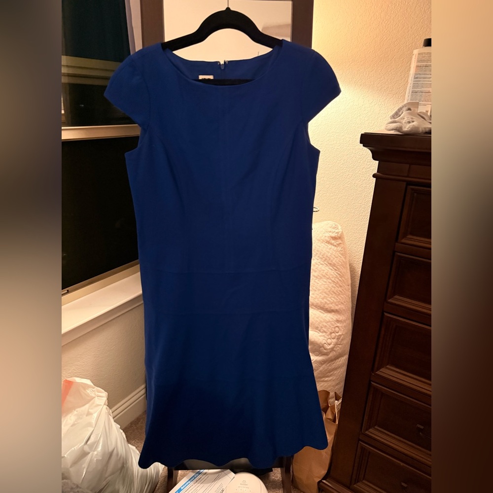 Anne Klein Royal Blue Midi Dress with Cap Sleeves